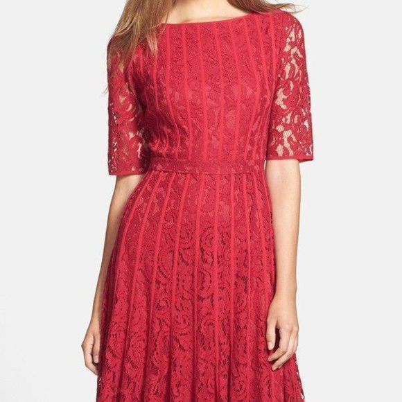 adrianna papell red lace dress